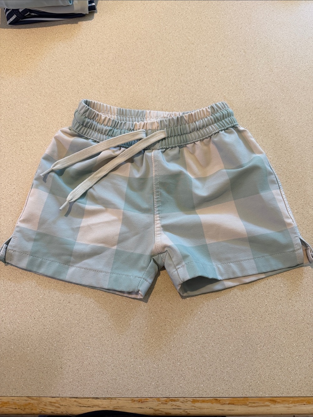 Jamie Kay Light Blue and White Check Kids Swim Trunks